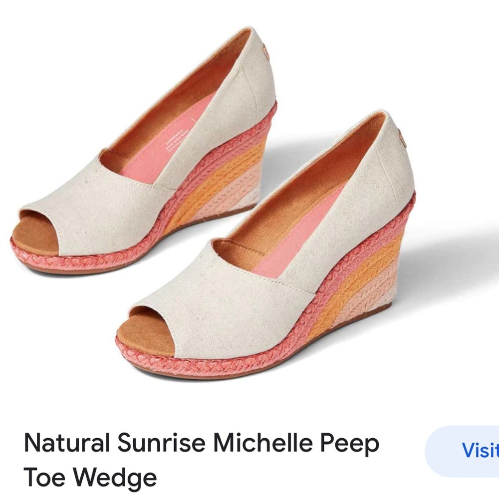 Tom’s sunrise natural peep toe wedge